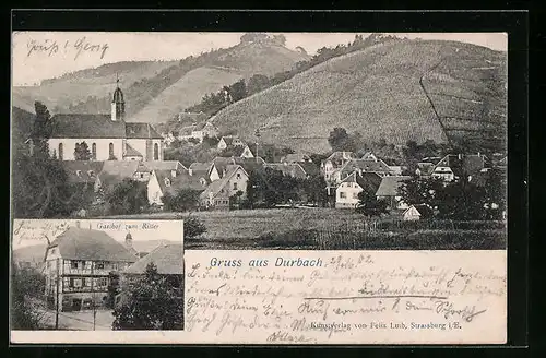 AK Durbach, Ortsansicht und Gasthof zum Ritter