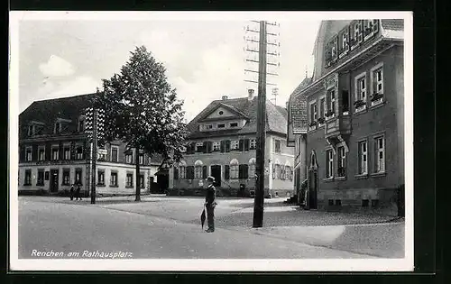 AK Renchen, Rathausplatz, Brauerei Bären Gasthaus