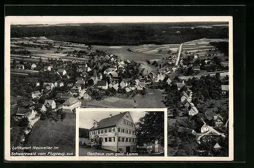 AK Neuweiler /Schwarzwald, Ortsansicht vom Flugzeug aus, Gasthaus zum goldenen Lamm
