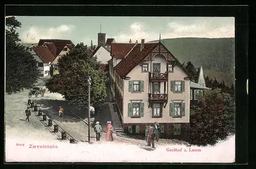 AK Zavelstein, Gasthof zum Lamm mit Kutsche und Strassenpartie