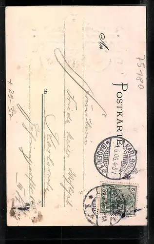 Passepartout-Lithographie Pforzheim, Kupferhammer mit Wappen