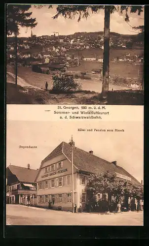 AK St. Georgen, Ortsansicht, Hotel und Pension zum Hirsch