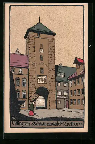 Steindruck-AK Villingen /Schwarzwald, Riettor mit Verzierungen