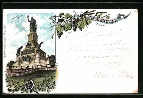 Lithographie Rüdesheim, Niederwald Nationaldenkmal