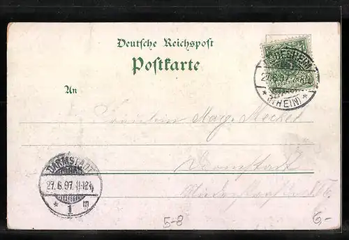 Lithographie Rüdesheim, Niederwald Nationaldenkmal