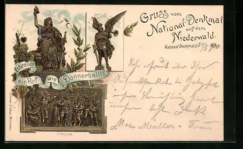 Lithographie Rüdesheim, Nationaldenkmal auf dem Niederwald, Abschied