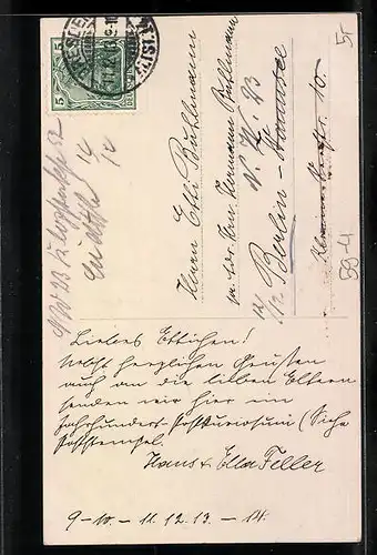 AK Kurioses Datum 11.12.1913, Hübsche Frau mit Hut