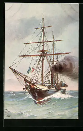 Künstler-AK Christopher Rave: Französische Dampfkorvette Le Veloce, 1838