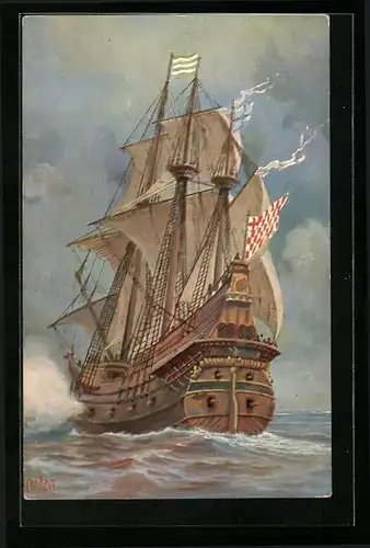 Künstler-AK Christopher Rave: Kriegsschiff aus dem 16. Jahrhundert