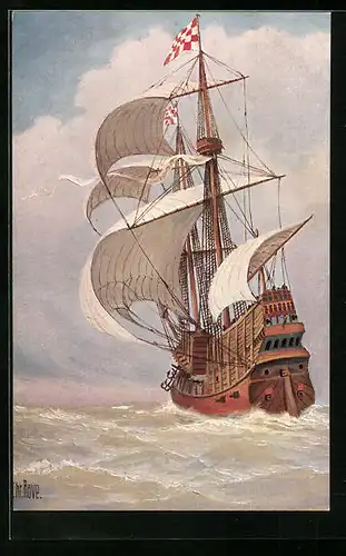 Künstler-AK Christopher Rave: Brabantisches Kriegsschiff um 1520