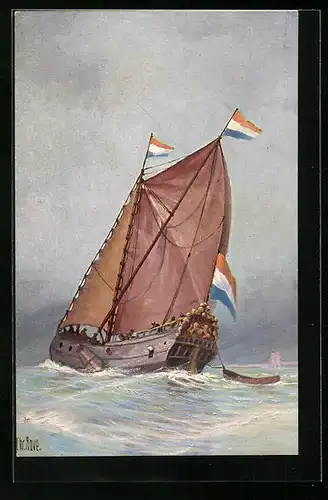 Künstler-AK Christopher Rave: Holländische Jacht, Anfang des 18. Jahrhunderts