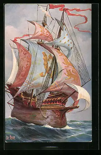 Künstler-AK Christopher Rave: Englisches Kriegsschiff, 15. Jahrhundert