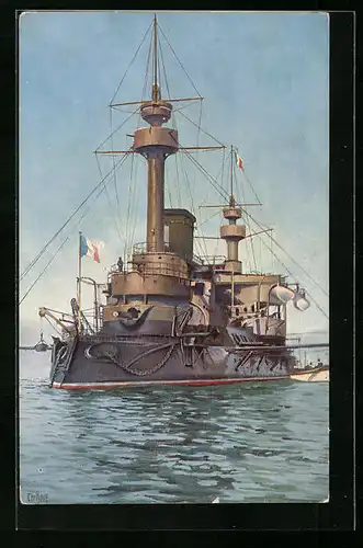 Künstler-AK Christopher Rave: Französisches Panzerschiff La Hoche 1900
