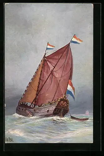 Künstler-AK Christopher Rave: Holländische Jacht, Anfang 18. Jahrh.