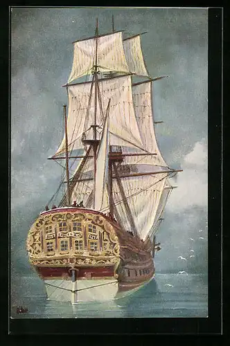 Künstler-AK Christopher Rave: Holländisches Linienschiff Merkurius, 1747