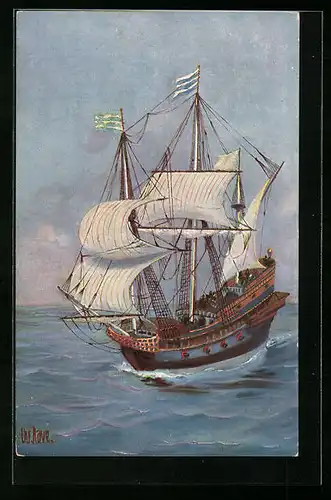 Künstler-AK Christopher Rave: Französisches Kriegsschiff, 16. Jahrh.
