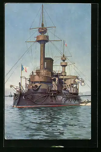 Künstler-AK Christopher Rave: Französisches Panzerschiff La Hoche 1900