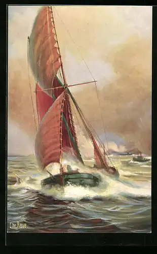 Künstler-AK Christopher Rave: Themse-Barke um 1890