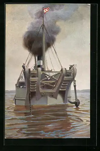 Künstler-AK Christopher Rave: Bergungsschiff Unterelbe