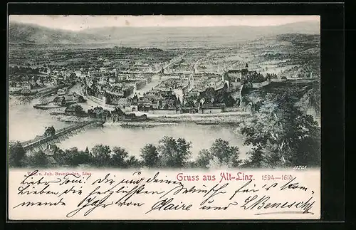 AK Linz a. D., Altstadt mit Brücke aus der Vogelschau