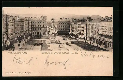AK Linz a. D., Franz Josefs-Platz mit Ladenzeilen