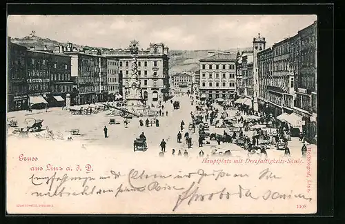 AK Linz a. D., Hauptplatz mit Dreifaltigkeitssäule