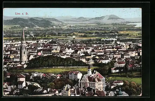 AK Linz a. D., Ort aus der Vogelschau