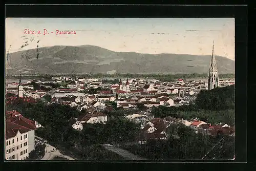 AK Linz a. D., Panorama der Stadt aus der Vogelschau