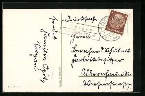 AK Landpoststempel Sorgau über Dachau /Flöhatal