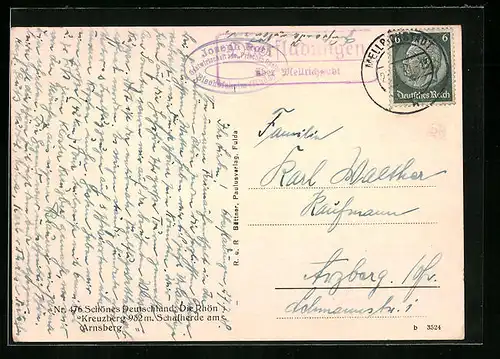 AK mit Landpoststempel Oberfladungen über Mellrichstadt