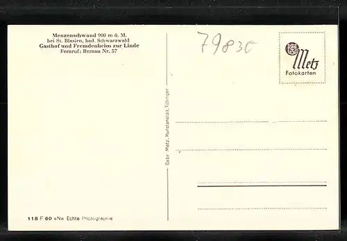AK Menzenschwand /Bad. Schwarzwald, Gasthof und Fremdenheim zur Linde
