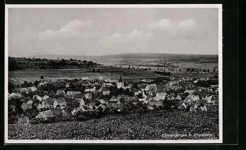 AK Ellmendingen b. Pforzheim, Ortskern aus der Vogelschau