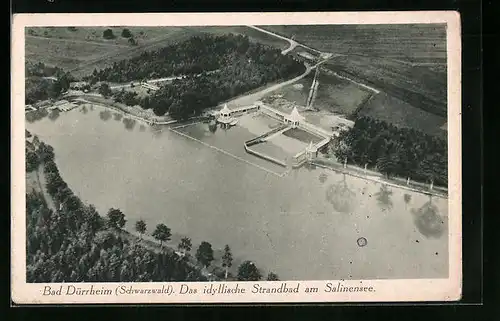 AK Bad Dürrheim /Schwarzwald, Strandbad im Salinensee aus der Vogelschau