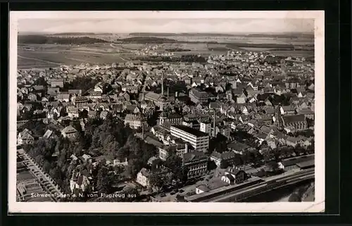 AK Schwenningen a. N., Ortskern vom Flugzeug aus