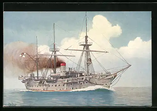 Künstler-AK Christopher Rave: Deutsches Torpedo-Versuchs- und Schulschiff Blücher, 1877