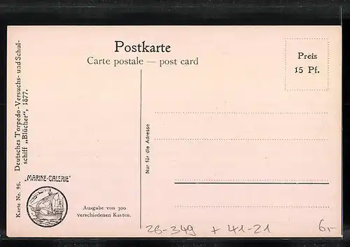 Künstler-AK Christopher Rave: Deutsches Torpedo-Versuchs- und Schulschiff Blücher, 1877