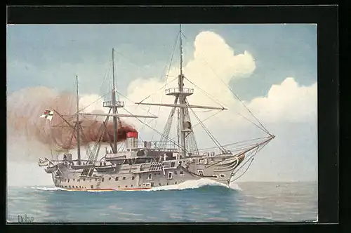 Künstler-AK Christopher Rave: Deutsches Torpedo-Versuchs- und Schulschiff Blücher, 1877