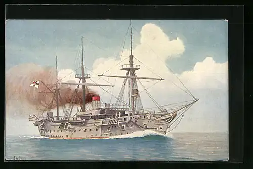 Künstler-AK Christopher Rave: Deutsches Torpedo-Versuchs- und Schulschiff Blücher, 1877