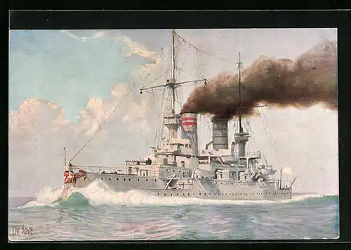 Künstler-AK Christopher Rave: Duitsch Slagschip Kaiser Barbarossa, 1900
