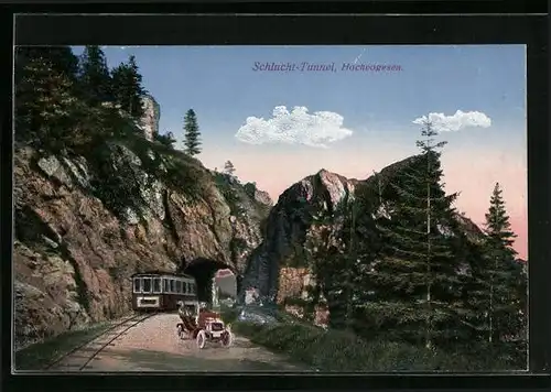 AK Schlucht, Bergbahn den Schlucht-Tunnel passierend