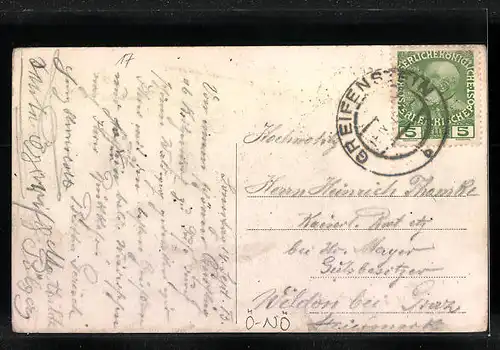 AK Hadersfeld b. Greifenstein, Ortsansicht mit Volksschule und Obelisk