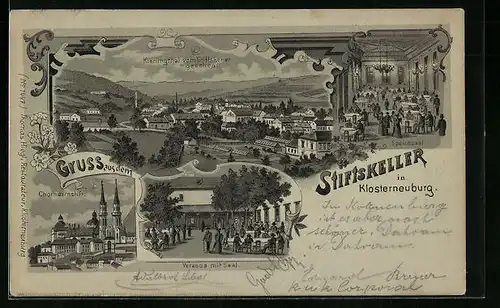 Mondschein-Lithographie Klosterneuburg, Stiftskeller mit Keierlingsthal und Chorherrnstift