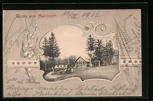 AK Hainbuch, Ortsansicht mit Kutsche