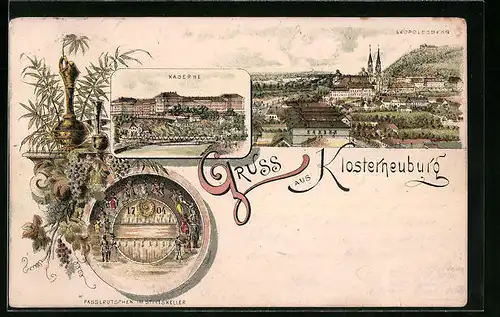Lithographie Klosterneuburg, Kaserne und Leopolsberg