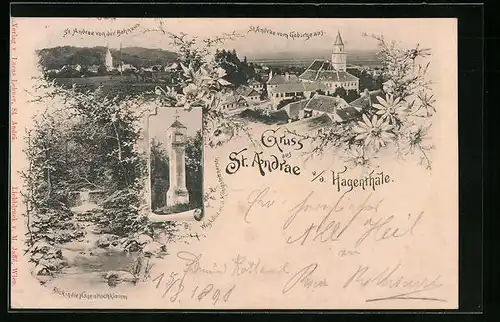 AK St. Andrä i. Hagenthale, Ortsansicht vom Gebirge aus mit Wegkreuz