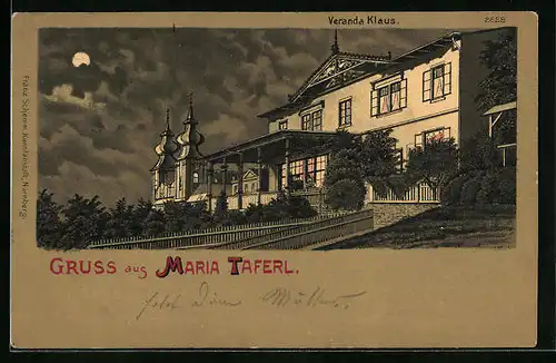 Lithographie Maria Taferl, Veranda Klaus bei Mondschein
