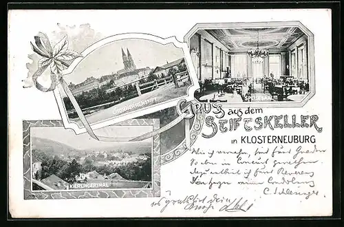 AK Klosterneuburg, Spiesesaal im Gasthaus Stiftskeller, Chorherrenstift, Kierlingerthal