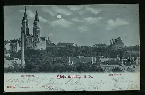 Mondschein-AK Klosterneuburg a. D., Stiftskirche, Stiftskeller