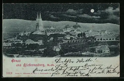 Mondschein-AK Klosterneuburg /Donau, Ort mit Stiftskirche