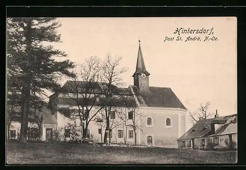 AK Winterdorf /St. Andrä, Kirche, Gemischtwarenhandlung